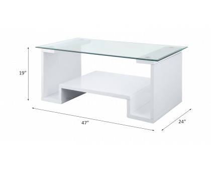 ACME - Nevaeh Coffee Table in Clear Glass Top/White High Gloss