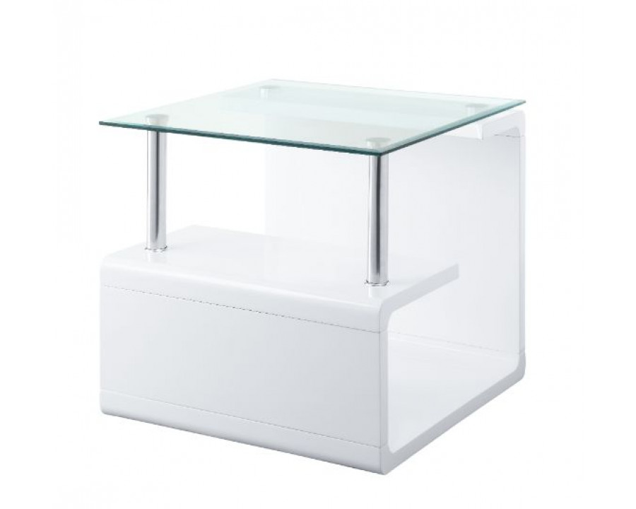 ACME - Nevaeh End Table in Clear Glass Top/White High Gloss