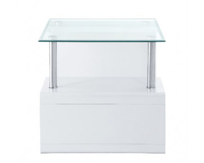 ACME - Nevaeh End Table in Clear Glass Top/White High Gloss