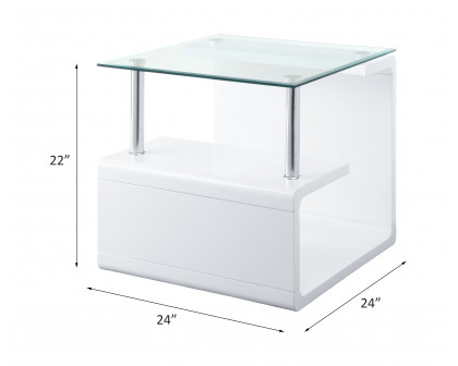 ACME - Nevaeh End Table in Clear Glass Top/White High Gloss