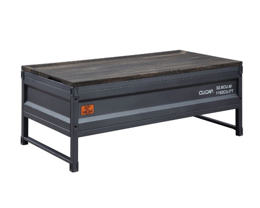 ACME - Cargo Coffee Table with Lift Top in Weathered Oak Top/Gunmetal