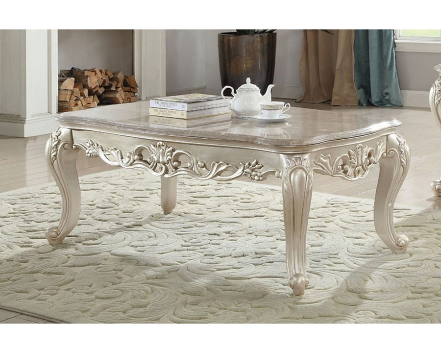 ACME - Gorsedd Coffee Table with Marble Top in Marble Top/Golden Ivory