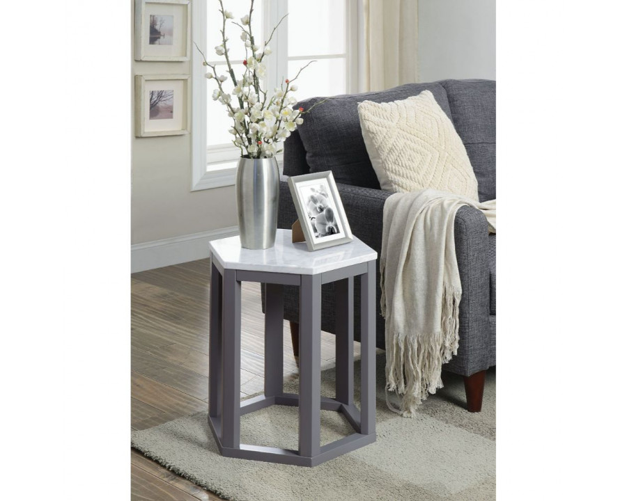 ACME - Reon Accent Table (2Pc) in Marble/Gray