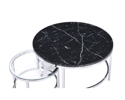 ACME - Virlana Nesting Table Set in Clear Glass/Faux Black Marble Top/Chrome