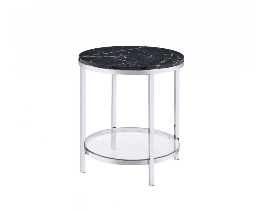 ACME - Virlana End Table in Faux Black Marble Top/Chrome