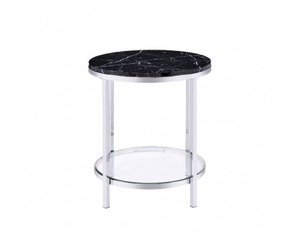 ACME - Virlana End Table in Faux Black Marble Top/Chrome