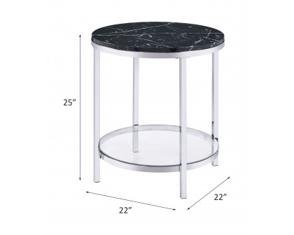 ACME - Virlana End Table in Faux Black Marble Top/Chrome