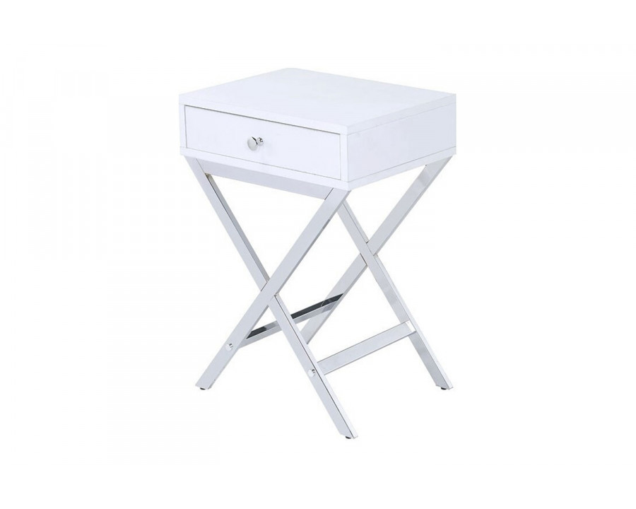 ACME Coleen Side Table - White/Chrome