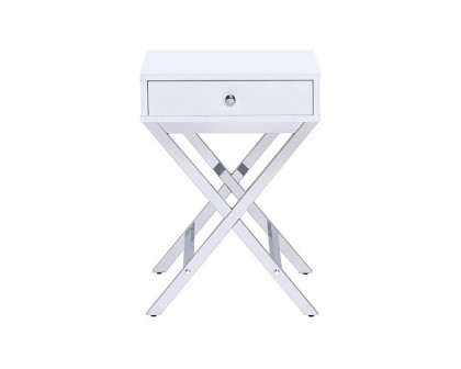 ACME Coleen Side Table - White/Chrome