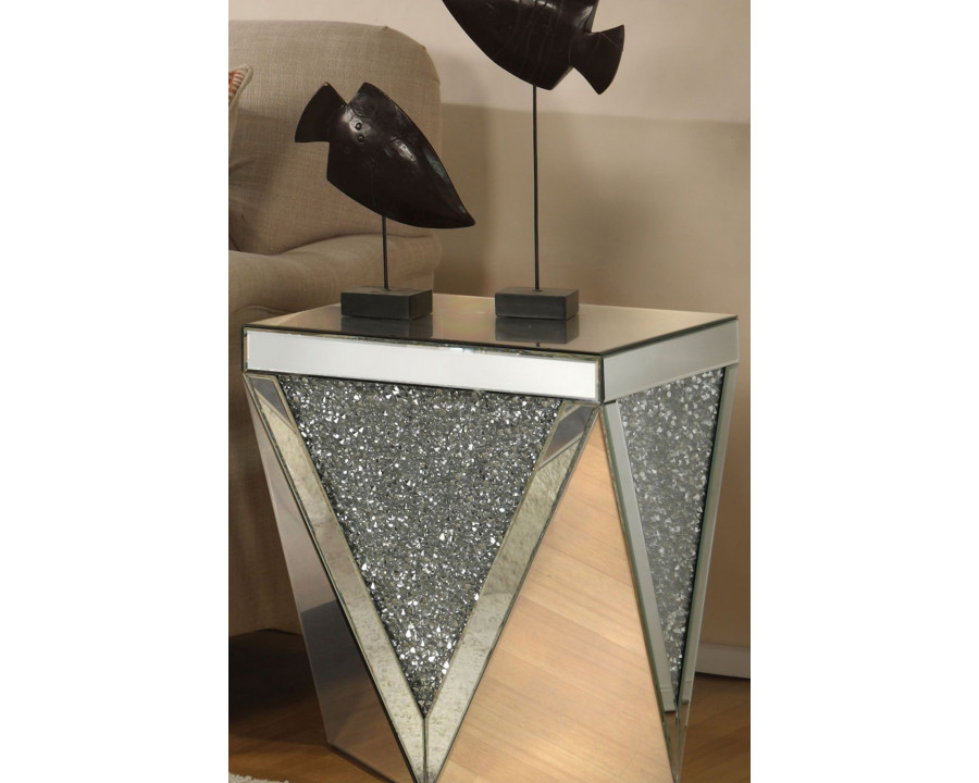 ACME - Noralie End Table in Mirrored/Faux Diamonds (82772)