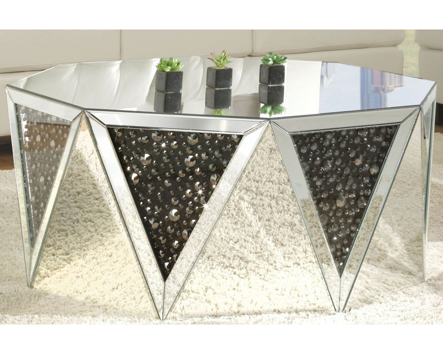 ACME - Nysa Coffee Table in Mirrored/Faux Crystals (82775)