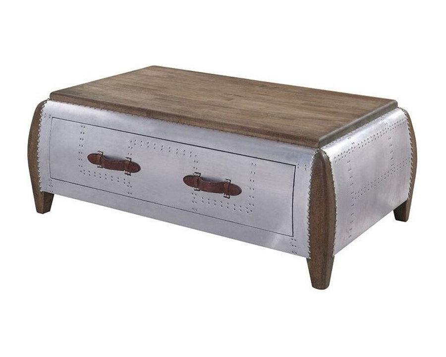 ACME - Brancaster Coffee Table in Antique Oak/Aluminum