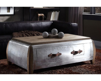 ACME - Brancaster Coffee Table in Antique Oak/Aluminum