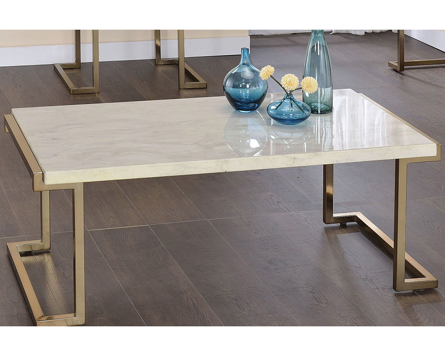 ACME - Boice II Coffee Table in Faux Marble Top/Champagne