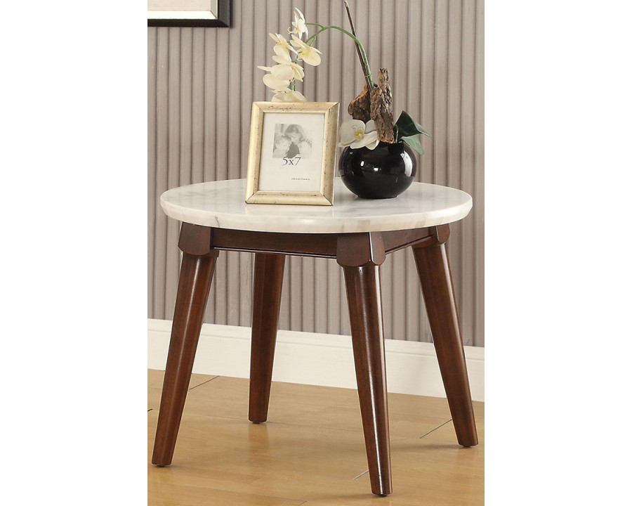 ACME - Gasha End Table in White Marble Top/Walnut