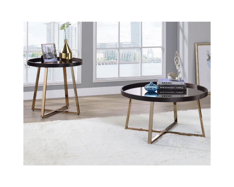 ACME - Hepton Coffee Table in Mirrored/Walnut/Champagne