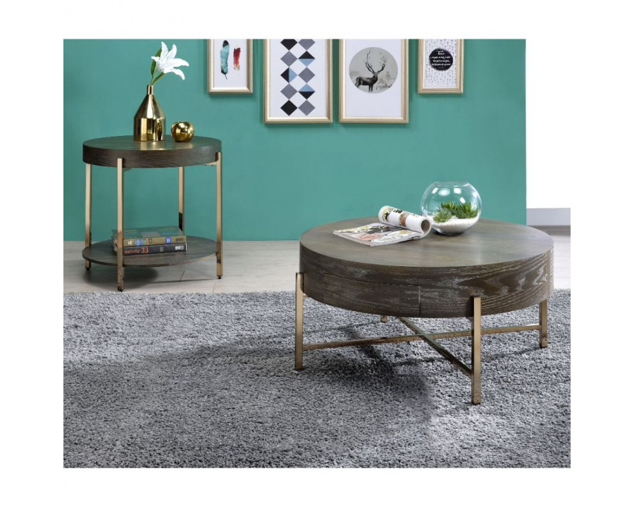 ACME - Weyton End Table in Light Brown/Champagne