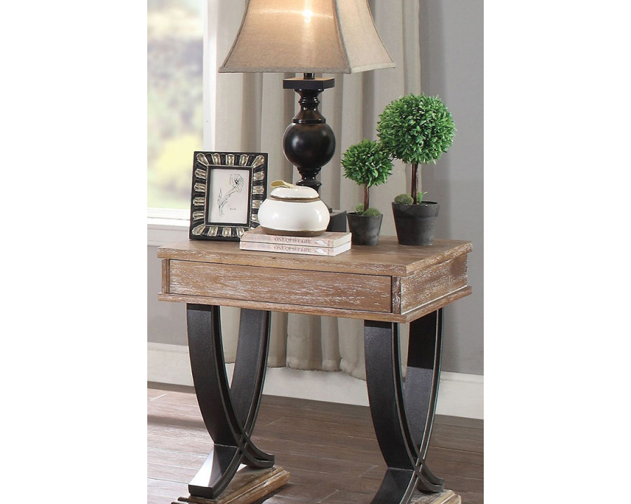 ACME - Pellio End Table in Antique Oak/Black