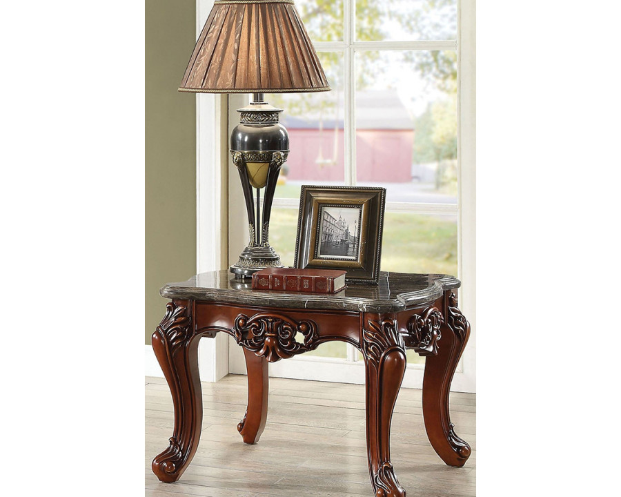 ACME - Eustoma End Table in Marble Top/Walnut