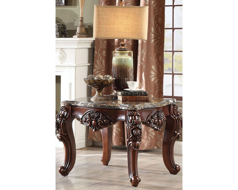 ACME - Forsythia End Table in Marble Top/Walnut