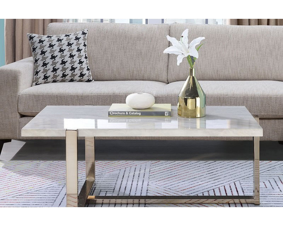 ACME - Feit Coffee Table in Faux Marble Top/Champagne