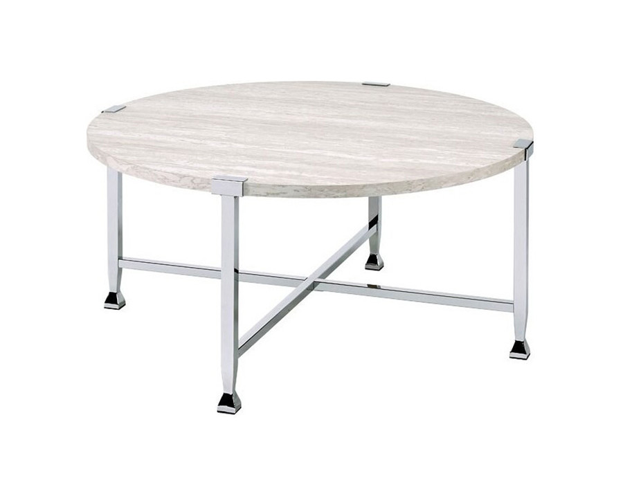 ACME - Brecon Coffee Table in White Oak/Chrome