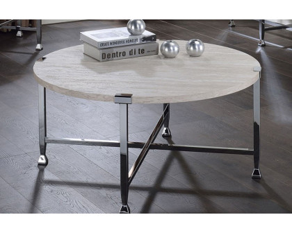 ACME - Brecon Coffee Table in White Oak/Chrome