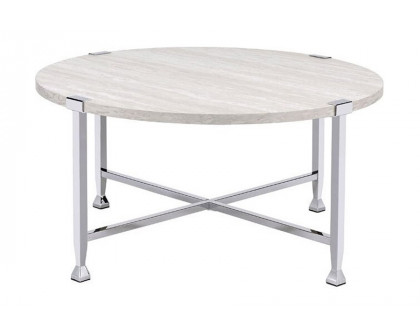 ACME - Brecon Coffee Table in White Oak/Chrome