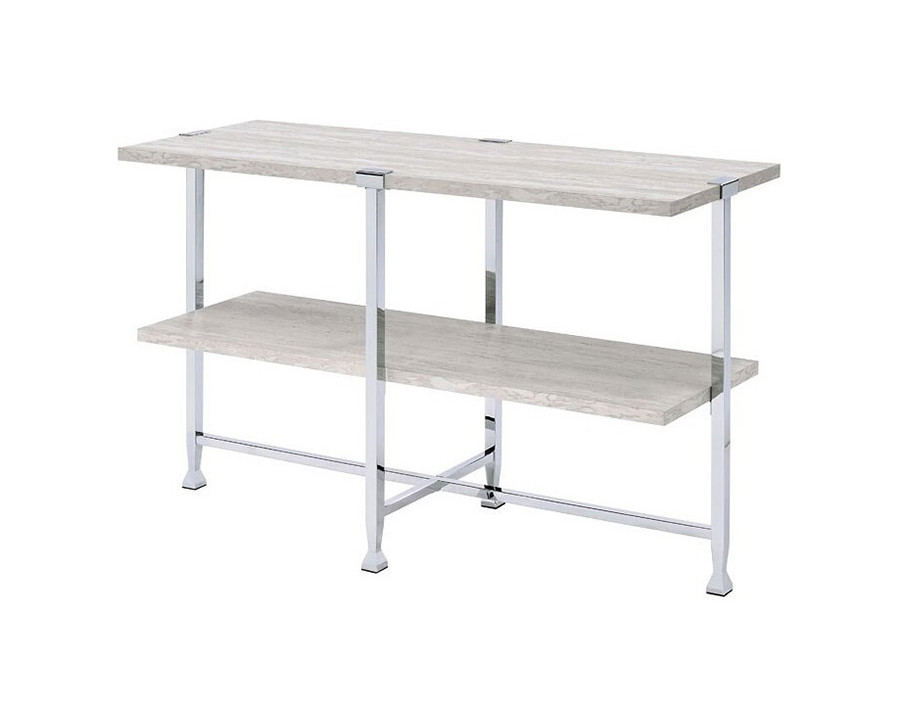 ACME - Brecon Sofa Table in White Oak/Chrome