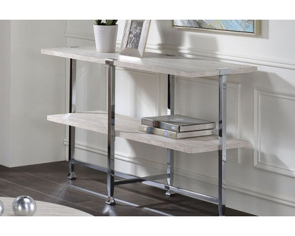 ACME - Brecon Sofa Table in White Oak/Chrome