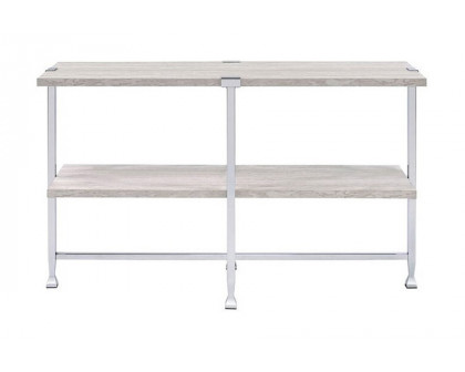 ACME - Brecon Sofa Table in White Oak/Chrome