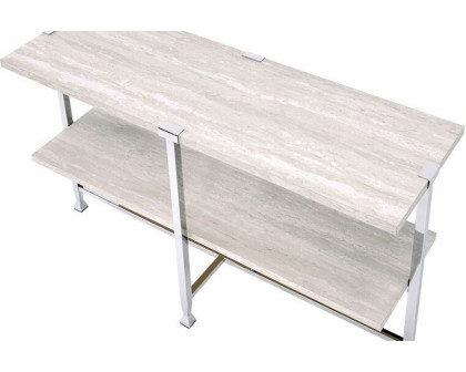 ACME - Brecon Sofa Table in White Oak/Chrome