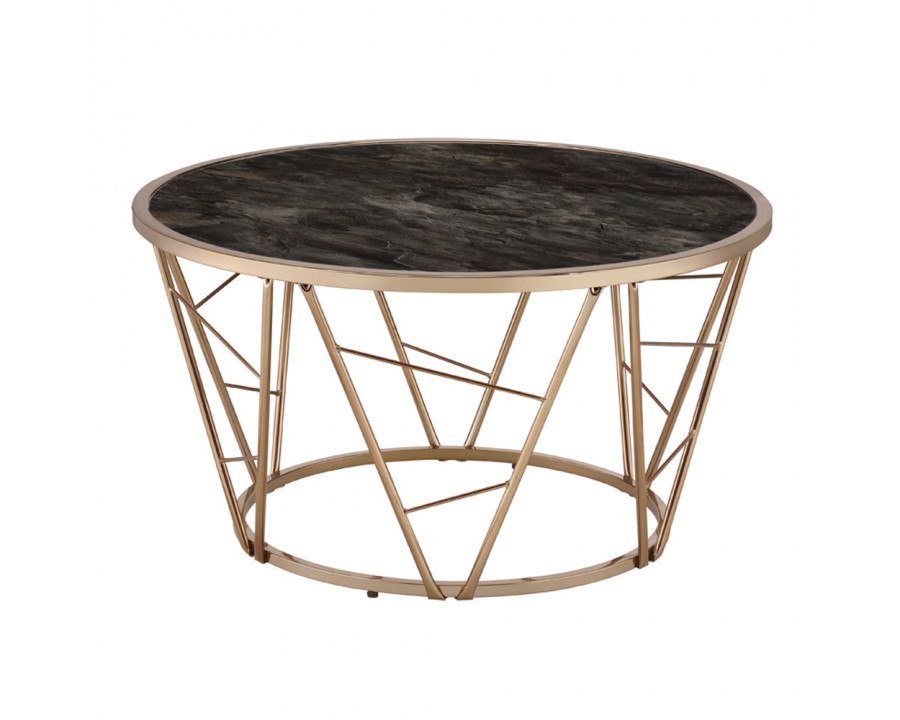 ACME - Cicatrix Coffee Table in Engineering Stone Glass Top/Champagne