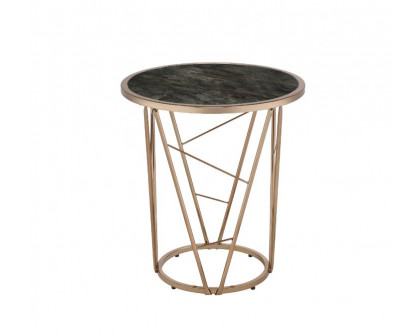 ACME - Cicatrix End Table in Faux Black Marble Glass Top/Champagne