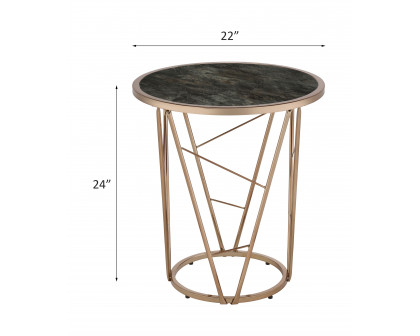 ACME - Cicatrix End Table in Faux Black Marble Glass Top/Champagne