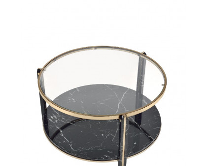 ACME - Thistle Coffee Table in Clear Glass/Faux Black Marble Top/Champagne