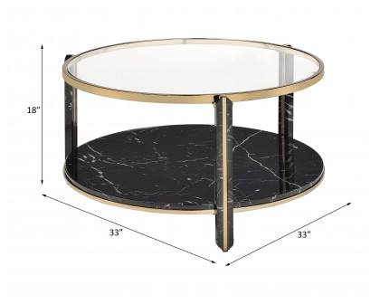 ACME - Thistle Coffee Table in Clear Glass/Faux Black Marble Top/Champagne