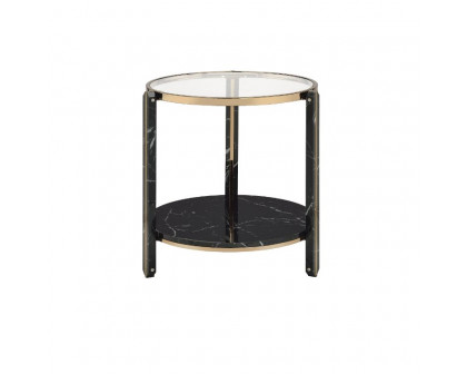 ACME - Thistle End Table in Clear Glass/Faux Black Marble Top/Champagne