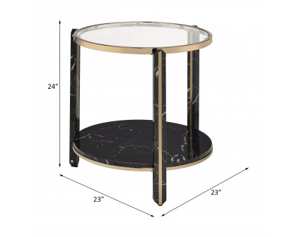 ACME - Thistle End Table in Clear Glass/Faux Black Marble Top/Champagne