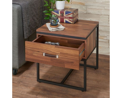 ACME - Sara I End Table in Walnut/Sandy Black