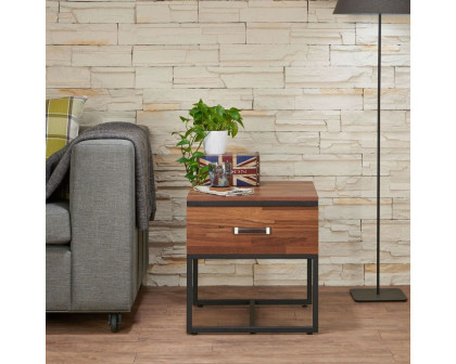 ACME - Sara I End Table in Walnut/Sandy Black