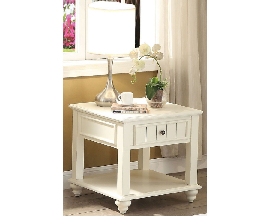 ACME - Natesa End Table in White Washed