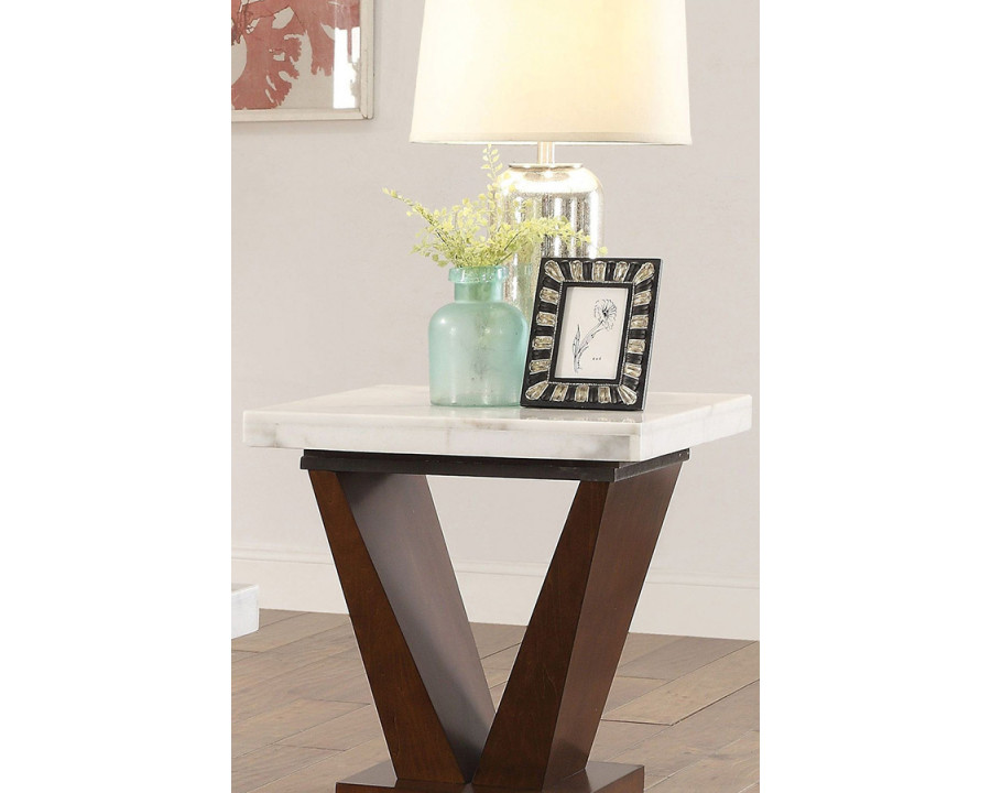 ACME - Forbes End Table in White Marble Top/Walnut