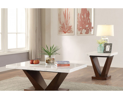 ACME - Forbes End Table in White Marble Top/Walnut