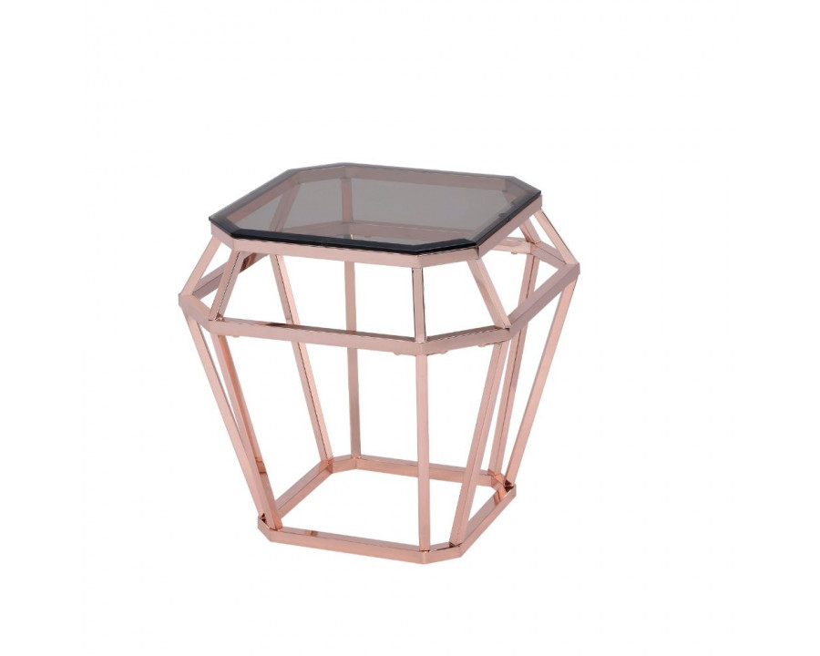 ACME - Clifton End Table in Rose Gold/Smoky Glass