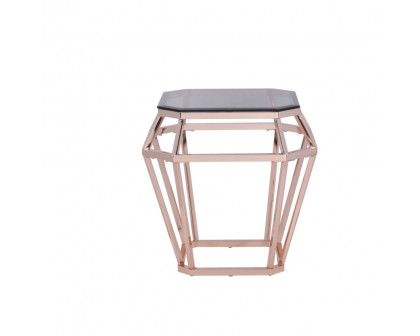 ACME - Clifton End Table in Rose Gold/Smoky Glass