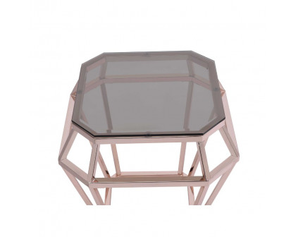 ACME - Clifton End Table in Rose Gold/Smoky Glass