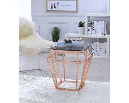 ACME - Clifton End Table in Rose Gold/Smoky Glass