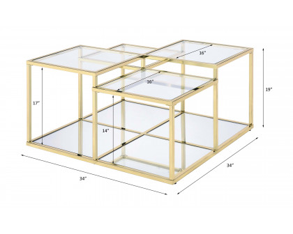 ACME - Uchenna Coffee Table in Clear Glass/Gold