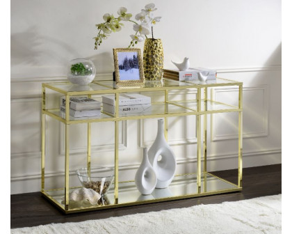 ACME - Uchenna Sofa Table in Clear Glass/Gold